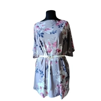 Luźna Sukienka KIMONO białe Kwiaty magnolii 2XL/3XL